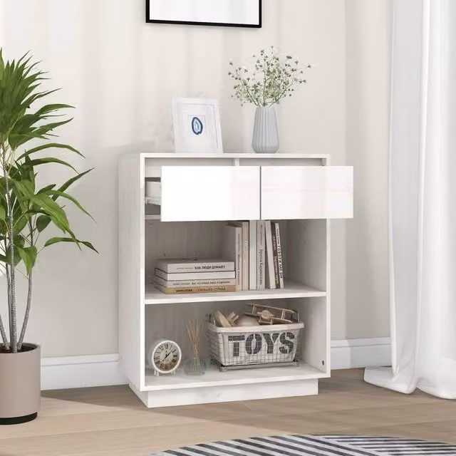 Berkfield Home Beautiful Console Cabinet in White Solid Pine, W/D/H: 60 x 34 x 75 cm – 1