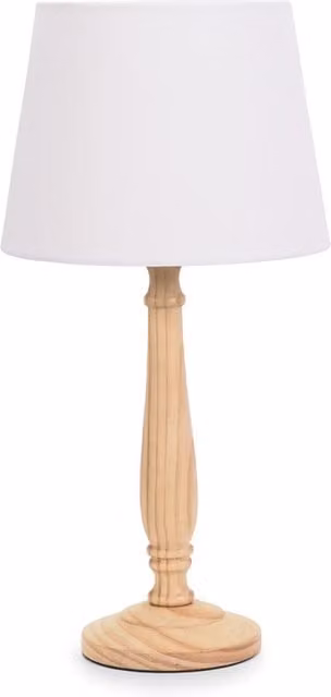 ValueLights Victoria Wood Table Lamp with White Fabric Tapered Shade