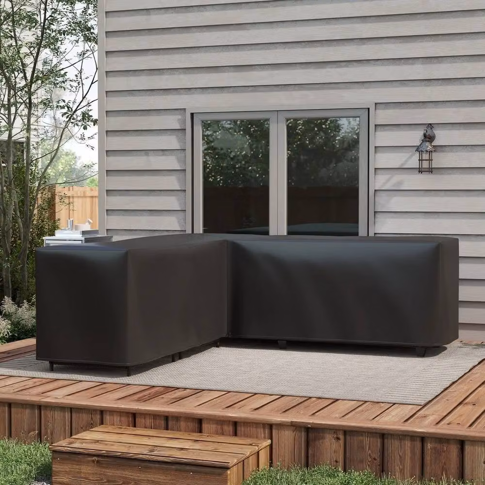 NESTLUNE Waterproof L-Shaped Rattan Corner Sofa Cover in Black – 3