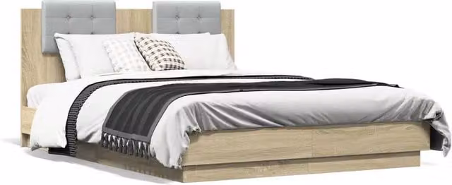 Berkfield Home Sonoma Oak Small Double Bed Frame in Light Oak, W/D/H: 120 x 190 cm – 1
