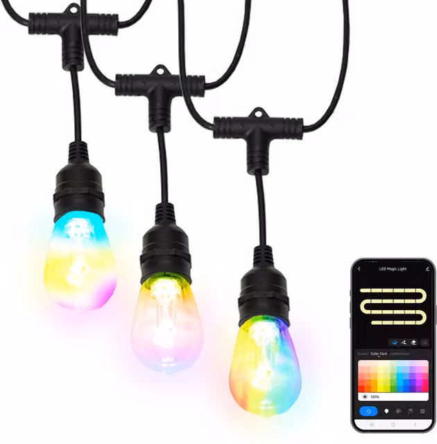 ValueLights Smart RGBIC IP65 Festoon Lights in Black and Multicolour with Timer and Connectable Feature