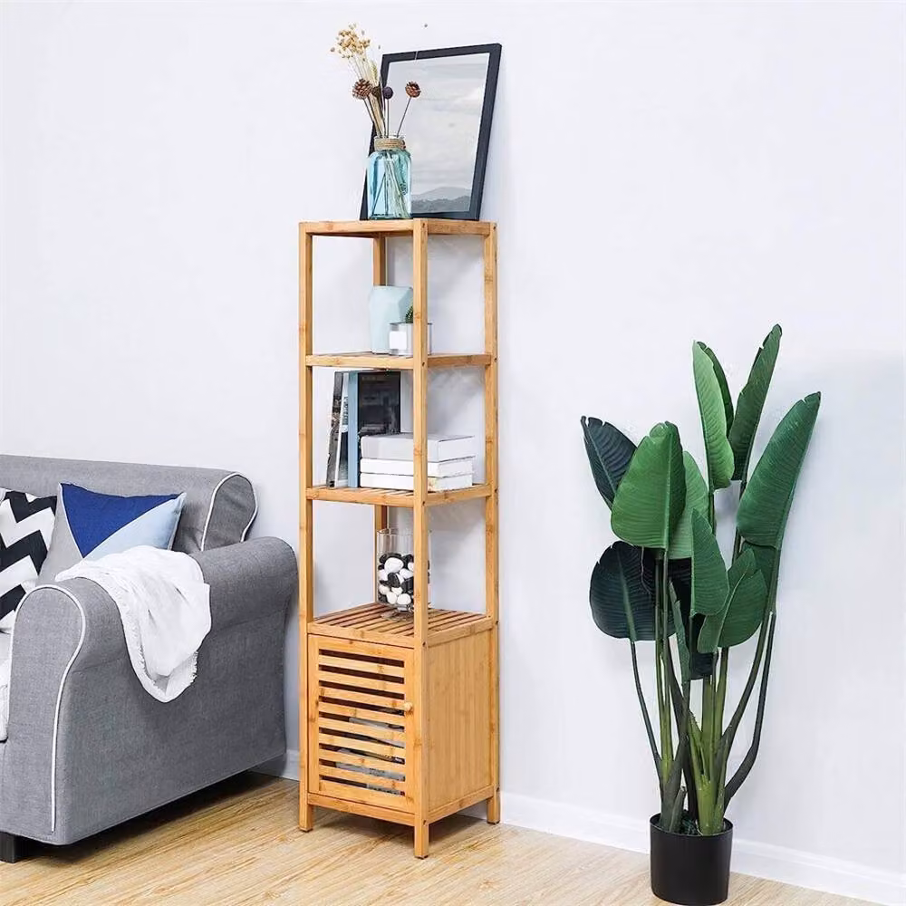 Havendro Bamboo Tall Slim Storage Cabinet in Beige for Bathroom, Kitchen or Bedroom – 3