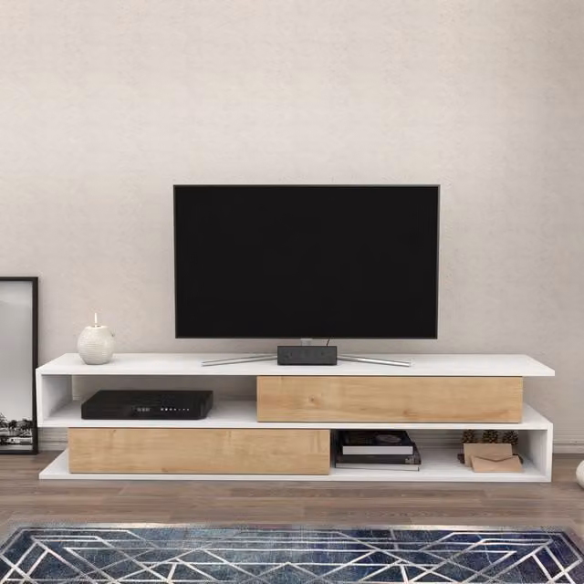 Decorotika Cortez Modern Geometric TV Unit in Oak and White