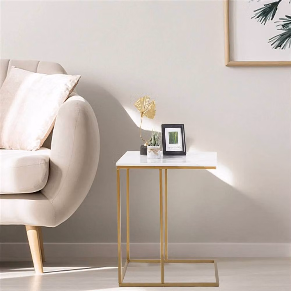 ERGOVEXA White Marble Effect Coffee and Side Table Set with Sled Base – 2