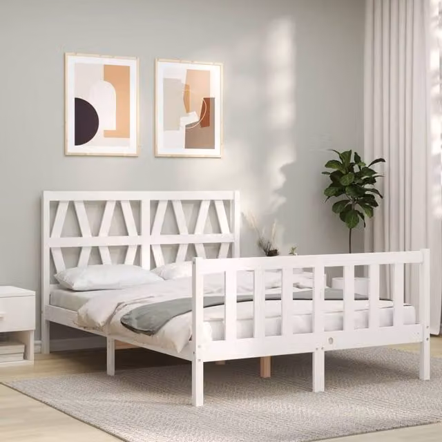 Berkfield Home Beautiful Bed Frame with Headboard in White Solid Pine Wood W/D/H: 120 x 200 x 125.5 cm – 1