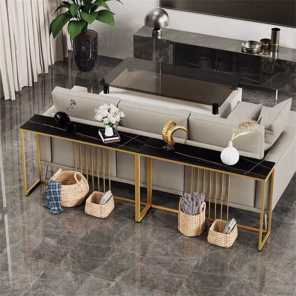 NESTLUNE Modern Slim Narrow Hallway Console Table in Black and Gold, W: 100 cm, D: 15 cm, H: 15 cm – 4