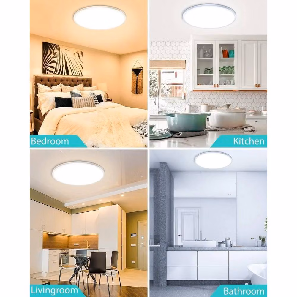 FLAVORA Round LED Ceiling Light and Downlight in White with Remote Control, Dimmable RGB, and Timer Function – 4