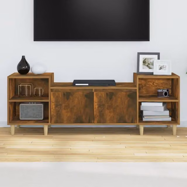 Berkfield Home TV Cabinet in Smoked Oak Brown, W/D/H: 160 x 35 x 55 cm – 1