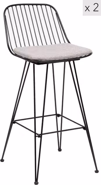 Nordlys Set of 2 Industrial Lacquered Metal Bar Stools in Grey and Black