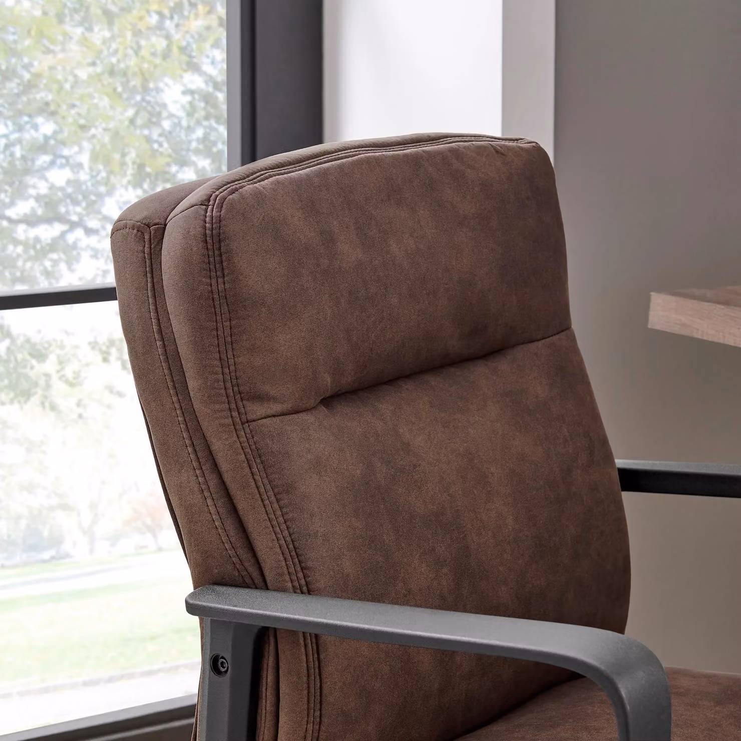 Furniturebox Rosco Brown Faux Leather Swivel Office Chair with Black Legs – 2