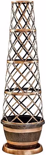 Thompson & Morgan Barrel Effect Flower Tower Planter with Frame and Saucer in Gold and Brown – 1