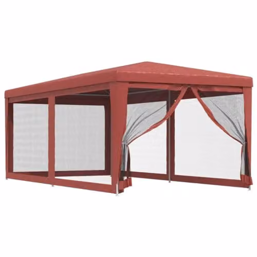 vidaXL Party Tent in Red with 6 Mesh Sidewalls, W: 6 m, D: 3 m, H: 2.58 m