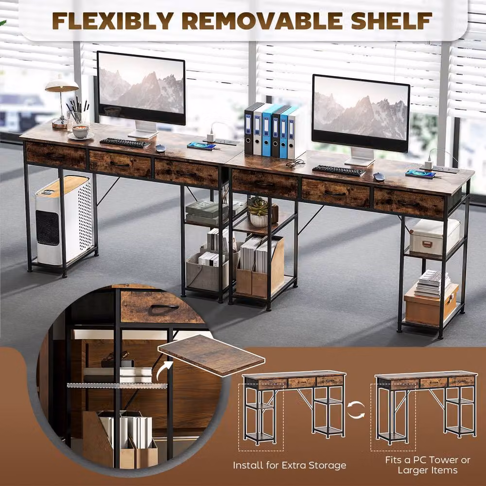 STILVORA Brown Computer Desk with USB, Outlets, Drawers and Shelves, W: 120 cm, D: 40 cm, H: 76 cm – 5