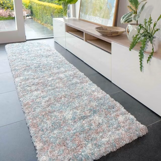 The Rug House Shaggy Mottled Area Rug in Blue and Pink, W: 240 cm, D: 60 cm
