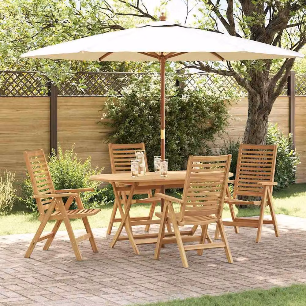 Berkfield Home Set of 4 Foldable Garden Chairs in Brown Oiled Solid Teak Wood – 2