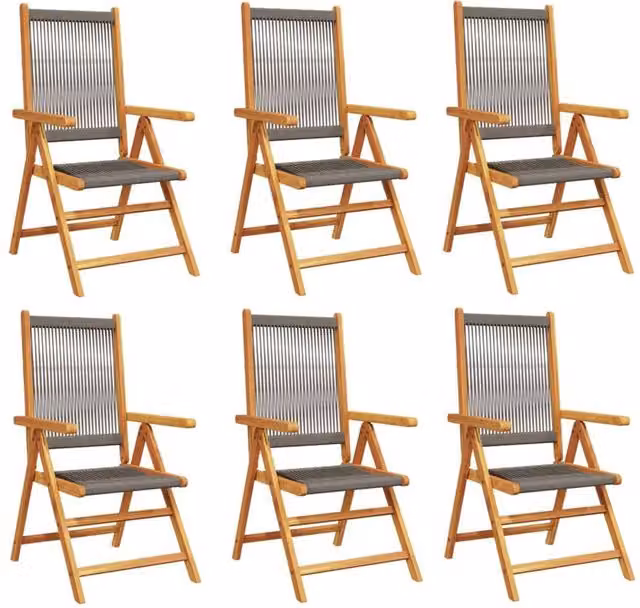 Berkfield Home Set of 6 Reclining Grey Acacia Wood Garden Chairs with Armrests – 1