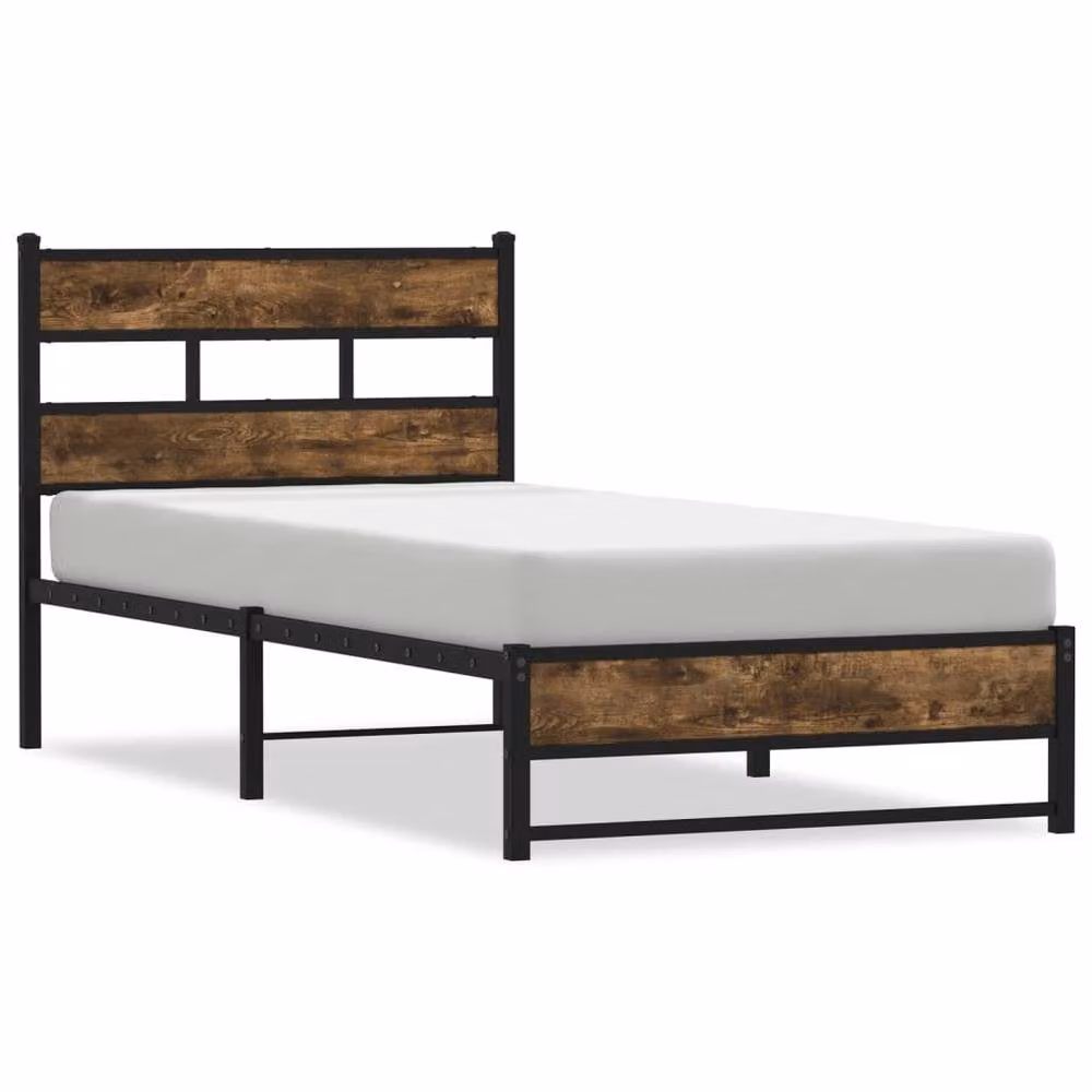 Berkfield Home Single Metal Bed Frame in Smoked Oak and Brown, W/D/H: 90 x 190 x 91.5 cm – 3