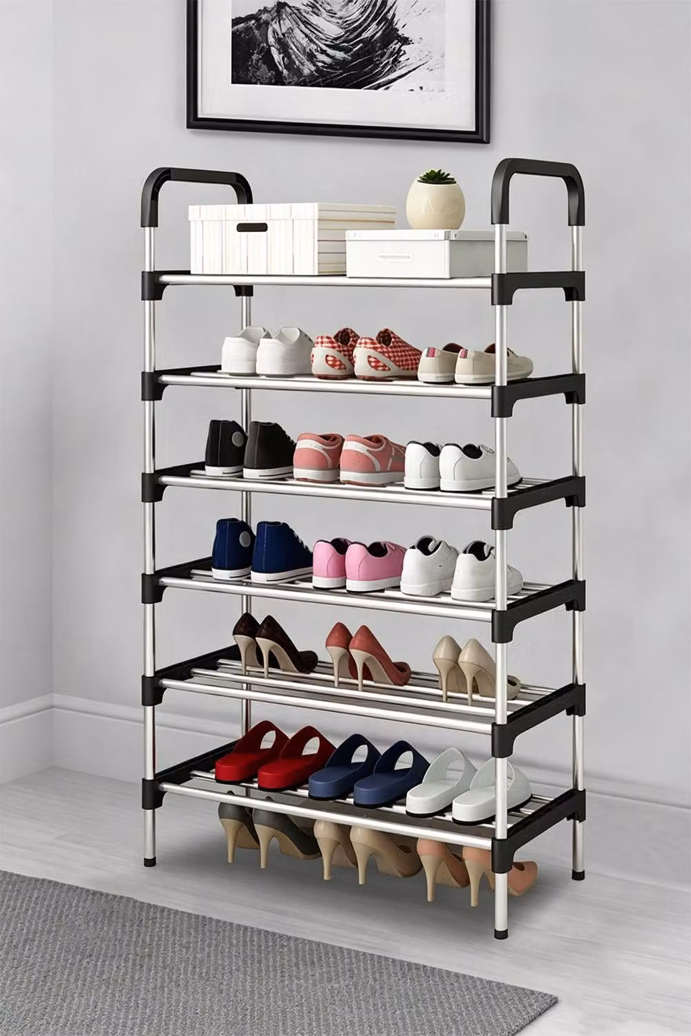 ExtraStar 6-Tier Galvanised Steel Shoe Rack Organizer in Metallic Silver – 3