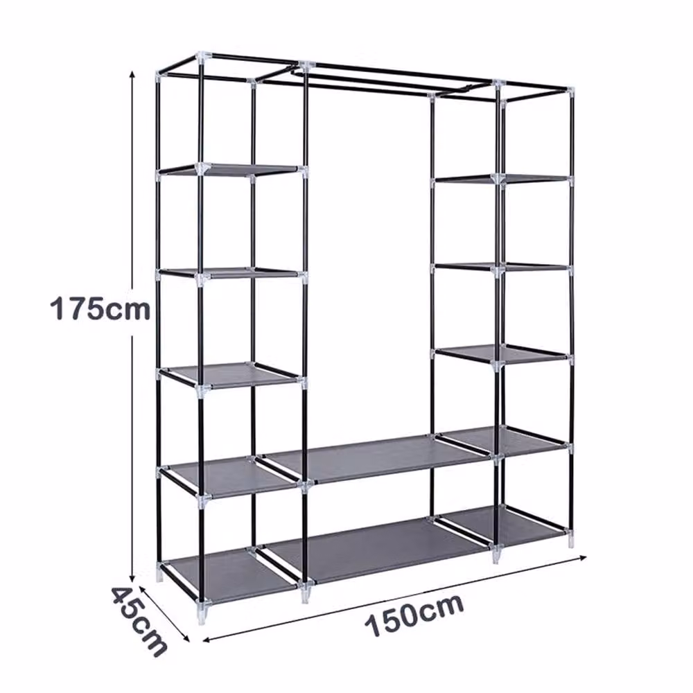 VOGREX Grey Fabric Freestanding Wardrobe with Hanging Rod, H 175.0 cm x W 150.0 cm – 1