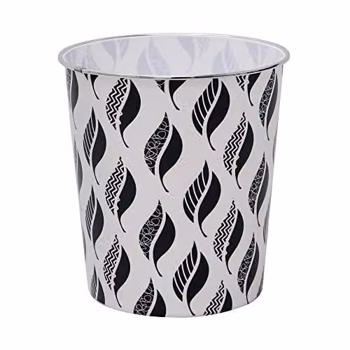 JVL Small Leaves Waste Paper Bin in Black, White and Silver, W: 24.5 cm, D: 26.5 cm