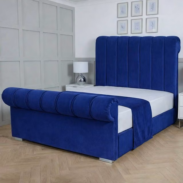 Living Comfort Bedz Orion Blue Velvet Upholstered Gas Lift Storage Single Bed W/D/H: 90 x 190 cm