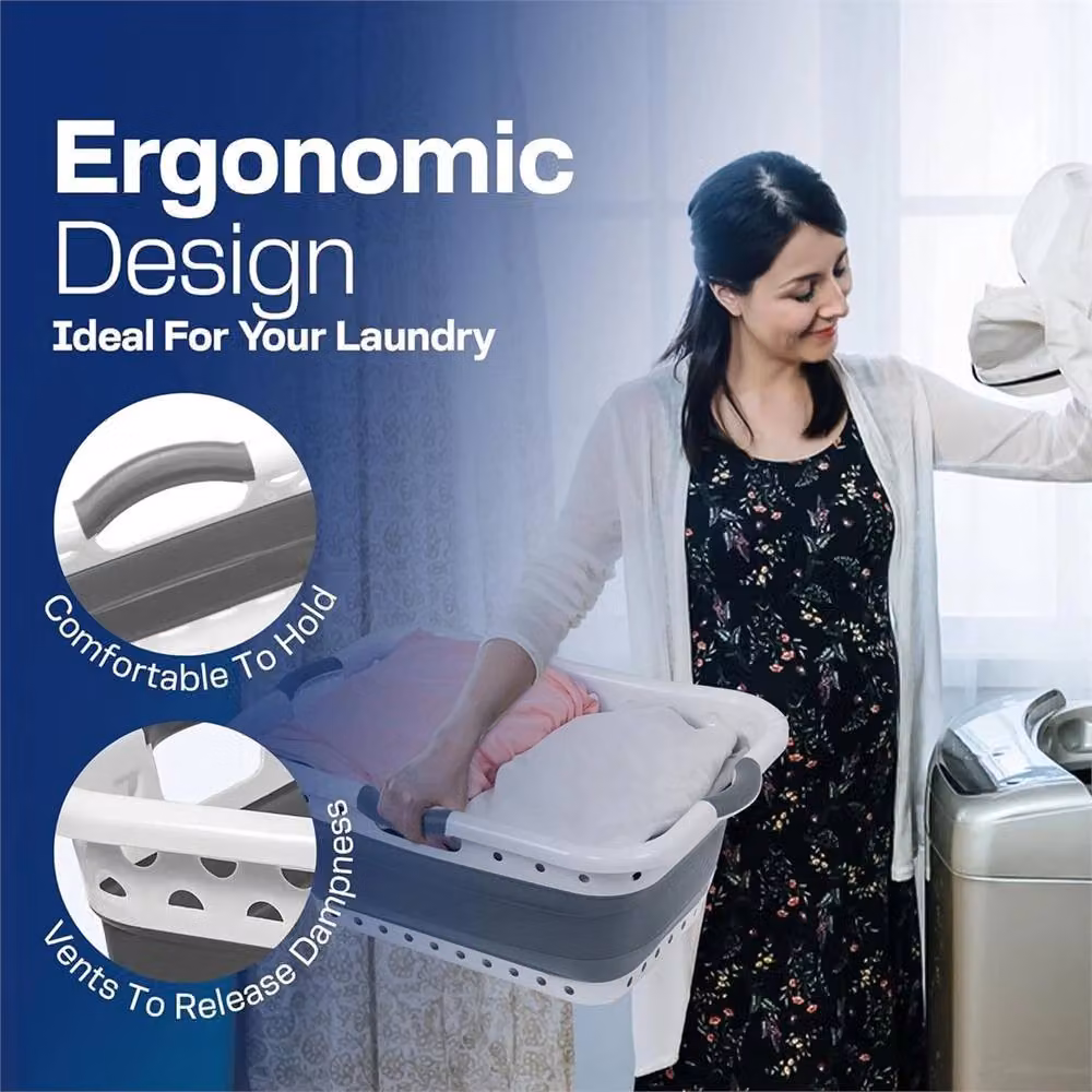 Nordara Grey Collapsible Pop-Up Laundry Basket with 3 Handles, 58L – 4
