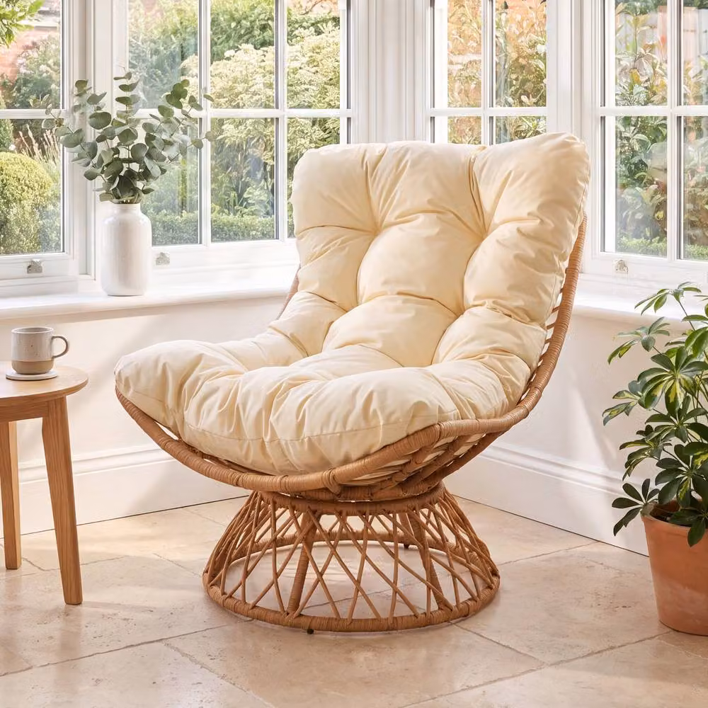 Artemis Home Arden Beige Polyrattan Swivel Papasan Lounge Chair with Cushions – 2