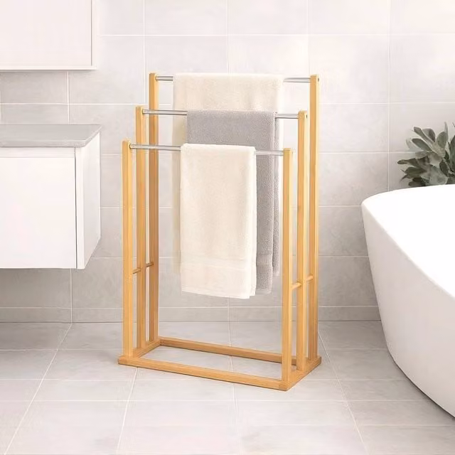 FORGEVIO 3 Tier Freestanding Towel Rail and Cloth Drying Rack in Brown