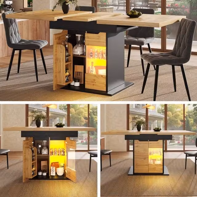 BTM Black Extendable Telescopic Rectangular Dining Table W/D/H: 110 x 80 x 76 cm to 140 x 80 x 76 cm