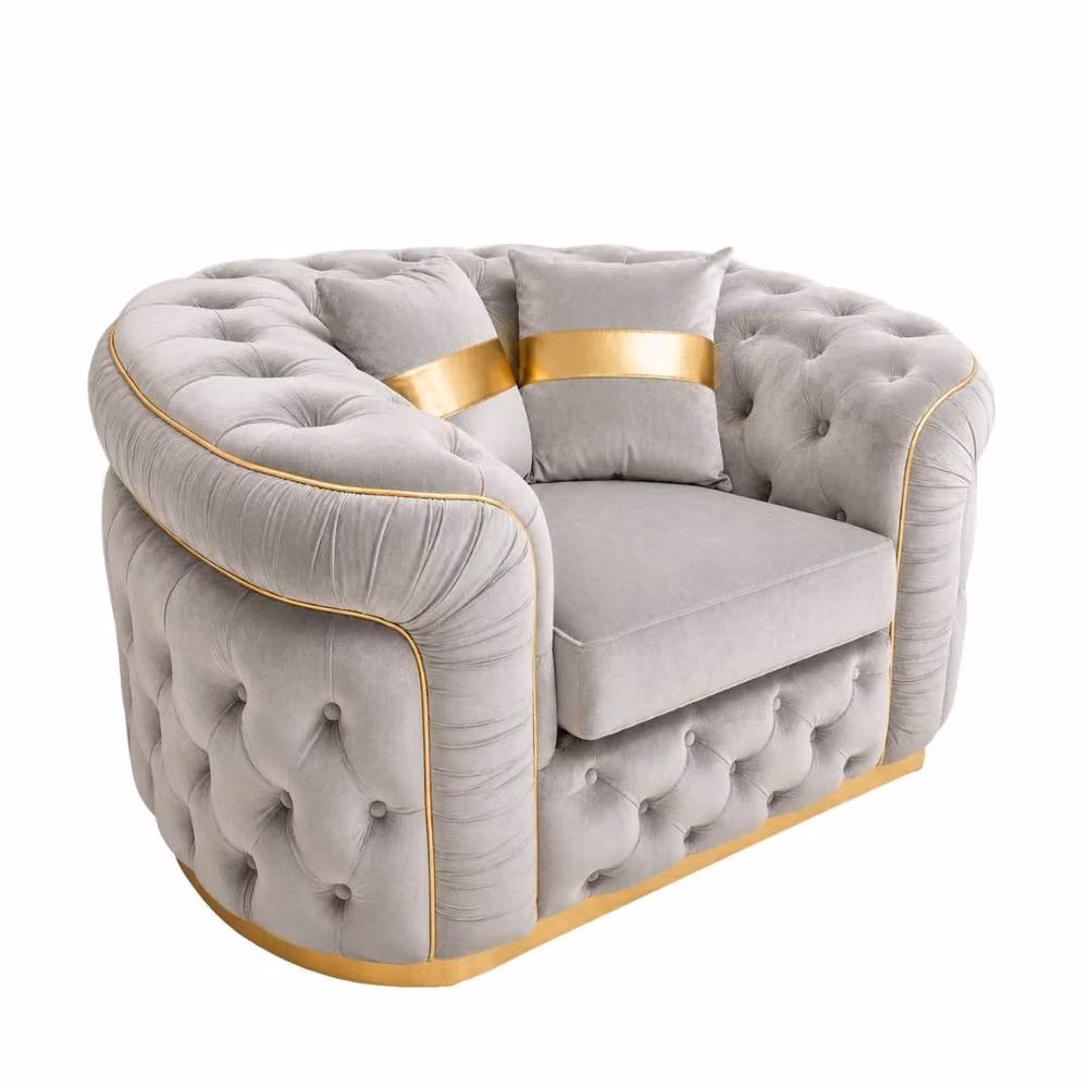 Stratus Interiors Ambassador Chesterfield Sofa in Silver Plush Velvet with Gold Trim – 2