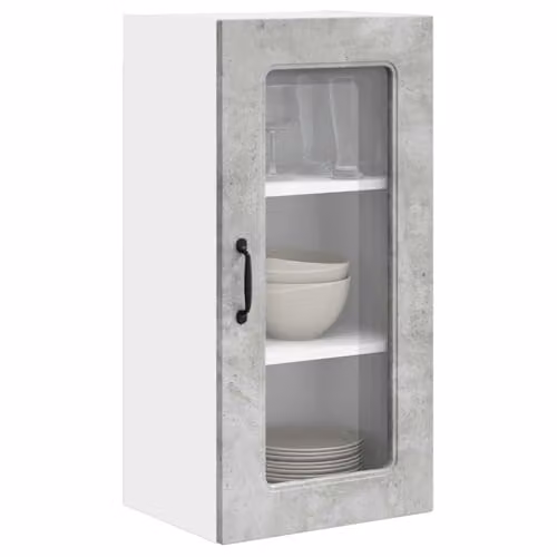 vidaXL Modern Wall Mounted Kitchen Wall Unit in Grey with Glass Doors, W/D/H: 40 x 31 x 80 cm