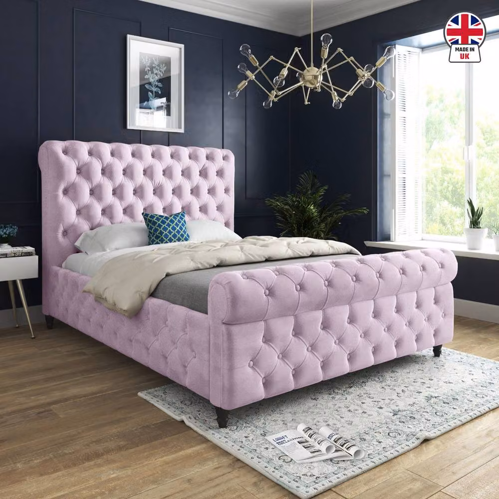 KDMD Wareham Sleigh Upholstered Bed Frame in Pink Soft Velvet, Small Single – 3