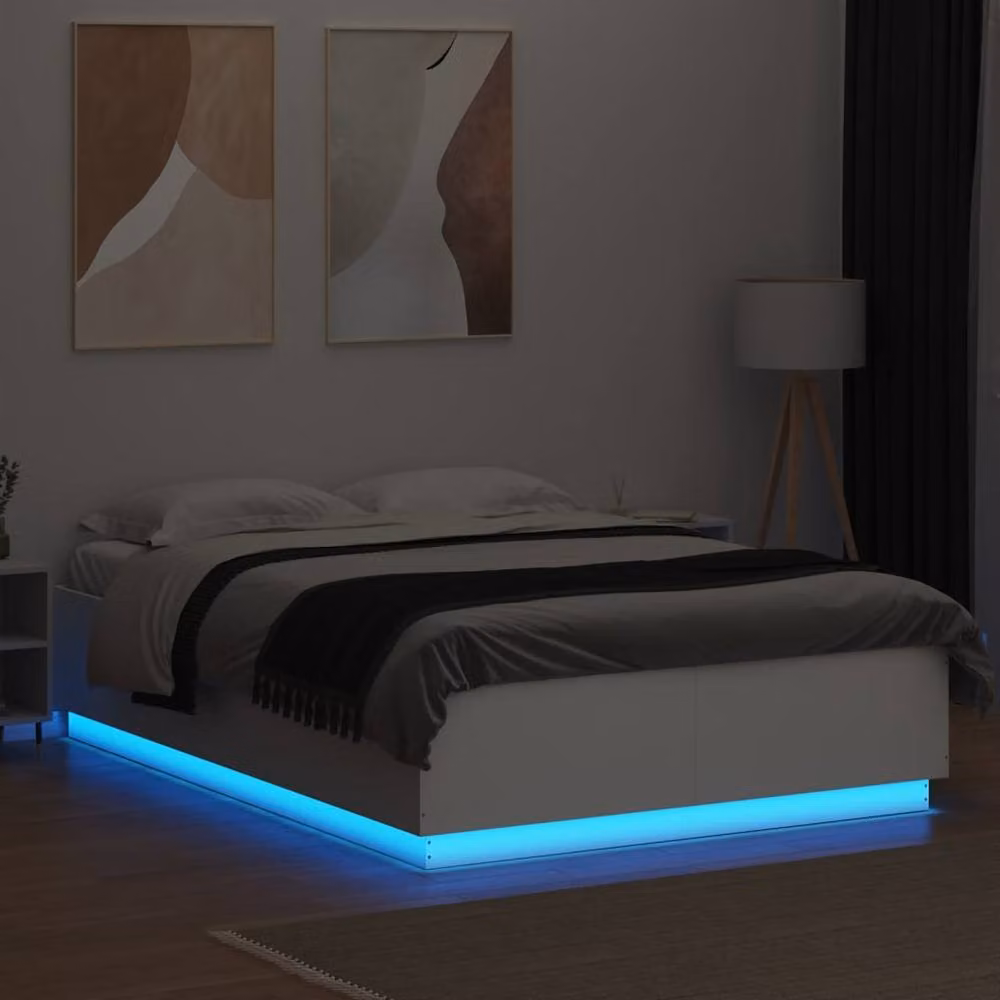 Berkfield Home Modern King Size Bed Frame in White with LED Under-Bed Lighting and USB Charging Port, W: 150 cm, D: 200 cm – 3