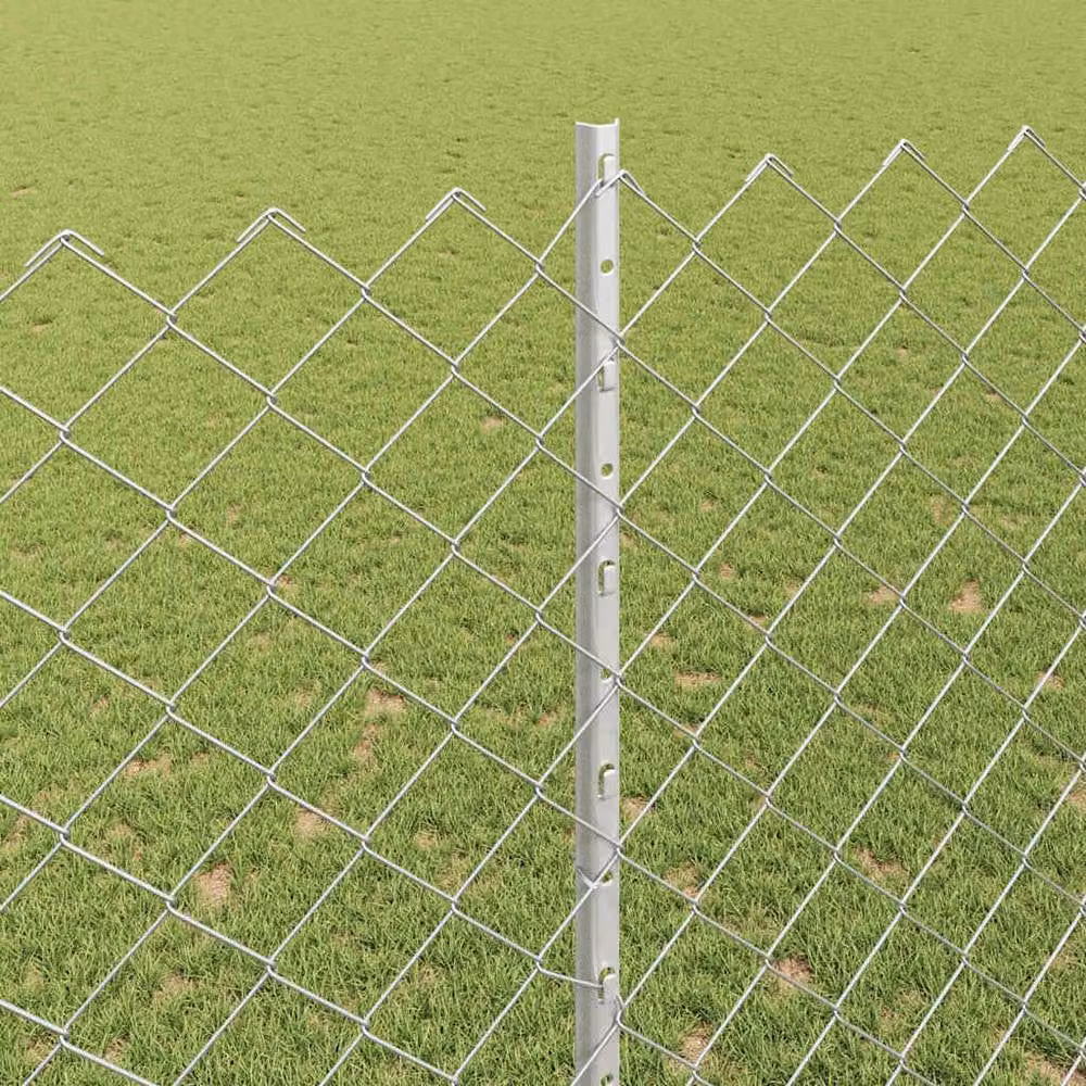 vidaXL Berkfield Home Modern Steel Chain Link Fence with 20 U Posts, Silver, W: 10 m, H: 1.6 m – 2