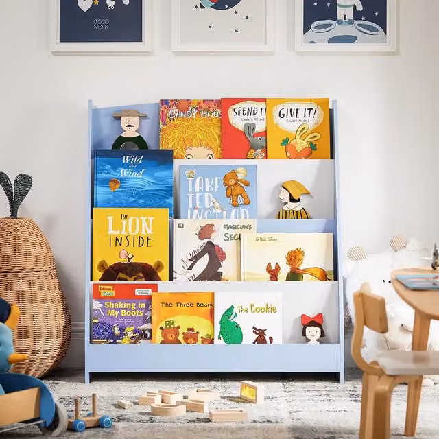 SoBuy Childrens Bookcase and Storage Shelf with 4 Shelves, Blue
