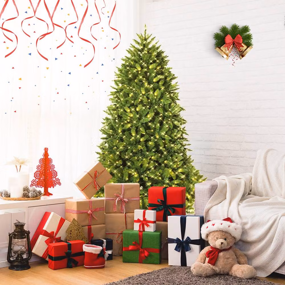 Gymax 180 cm Pre-Lit Green Spruce Christmas Tree with LED Lights – 6