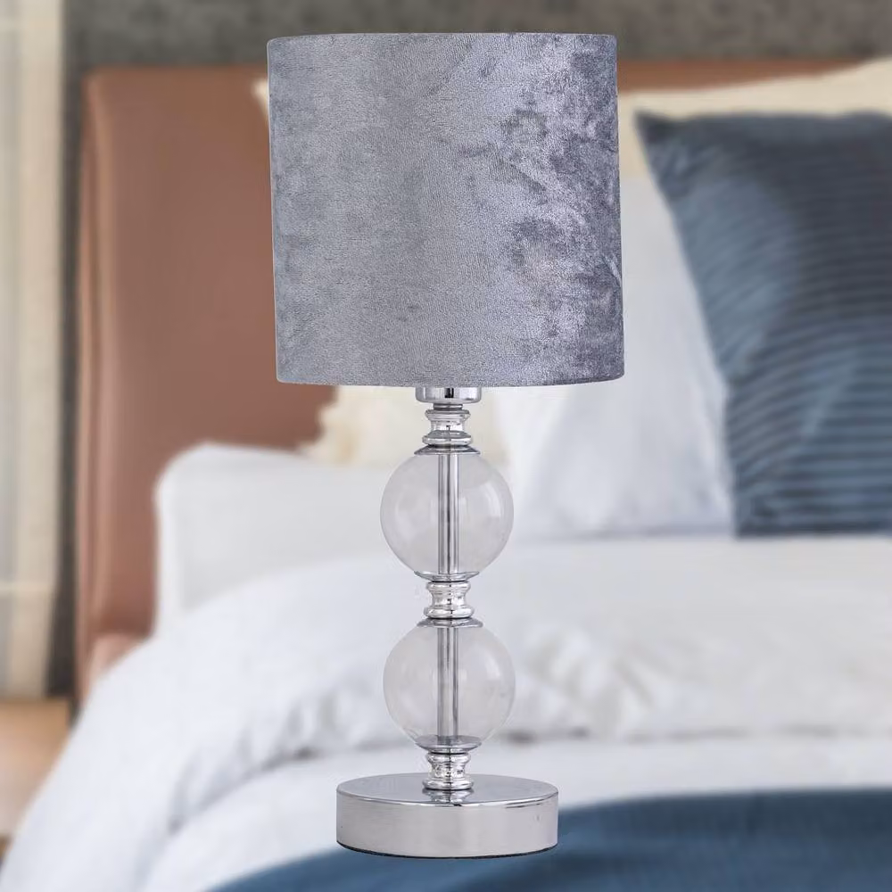 First Choice Lighting Set of 2 Chrome Two Ball Table Lamps with Grey Crushed Velvet Shades in Silver – 5
