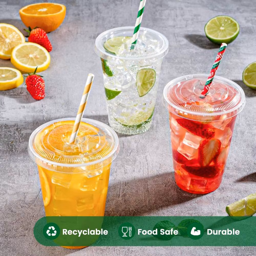 ECONX 200 Pack Transparent Plastic 20oz Smoothie Tumbler Cups with Flat Lids – 2