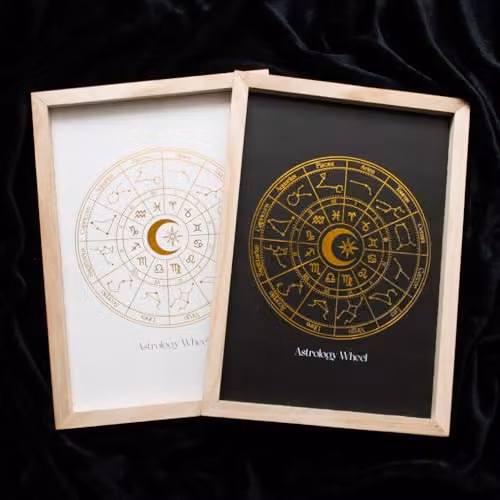 KDMD Round Astrology Wheel Framed Wall Art Print in White and Gold – 3