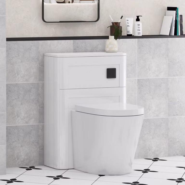 Royal Bathrooms Henley Gloss White BTW WC Unit with Rimless Ceramic Toilet Seat and Concealed Cistern, Width: 55 cm