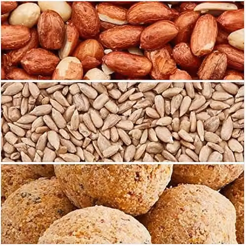 Happy Beaks Premium Wild Bird Food High Energy Feed Mix with Suet Fat Balls, Aflatoxin Tested Peanuts and Sunflower Seed Hearts, Multicolour