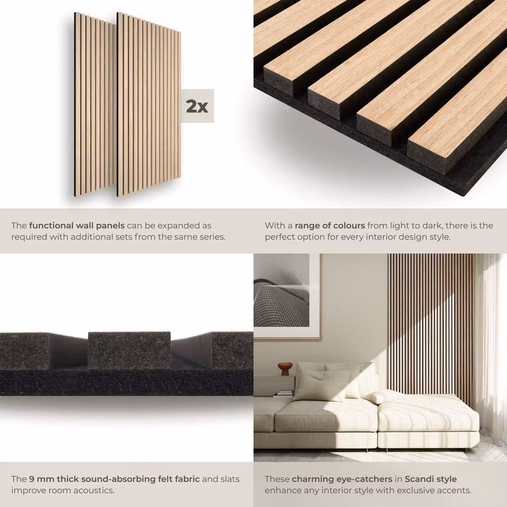 tectake Sound-Absorbing Acoustic Panels in Light Oak Wood Look with MDF and Textile – 3