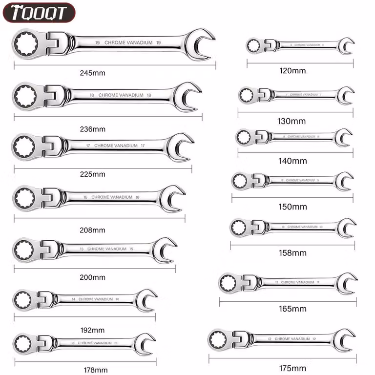 Nordara 8-Piece Flexible Ring Ratchet Spanner Set, 8-19mm, Chrome Vanadium, Metallic Silver