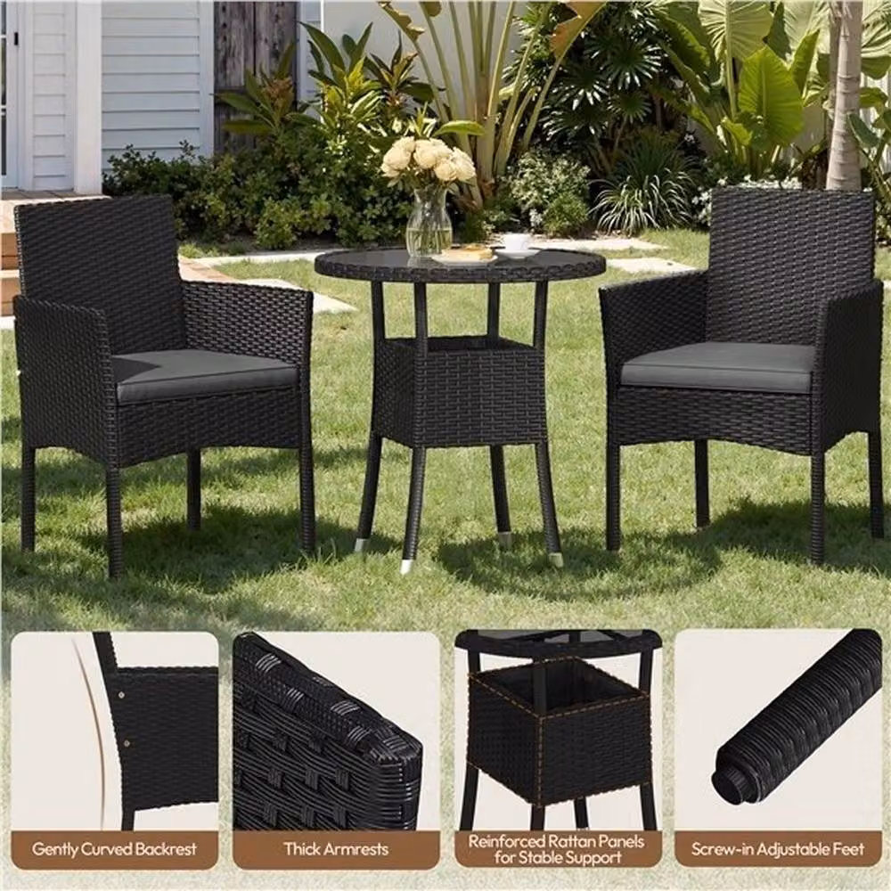 Kelvenix 3-Piece Modern Rattan Garden Furniture Set in Black and Grey – 4