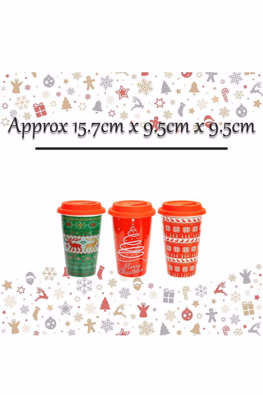 VFM e-Store Christmas Travel Mug in Multicolour Assorted Designs, H 15.7 x W 9.5 x D 9.5 cm – 2