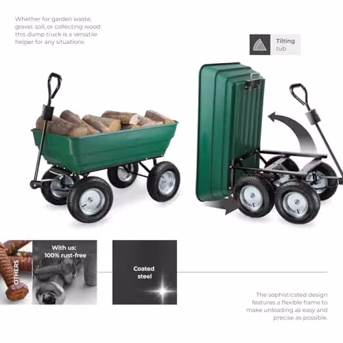 tectake Garden Cart with 125L Tilting Function and 300 kg Capacity in Green – 3