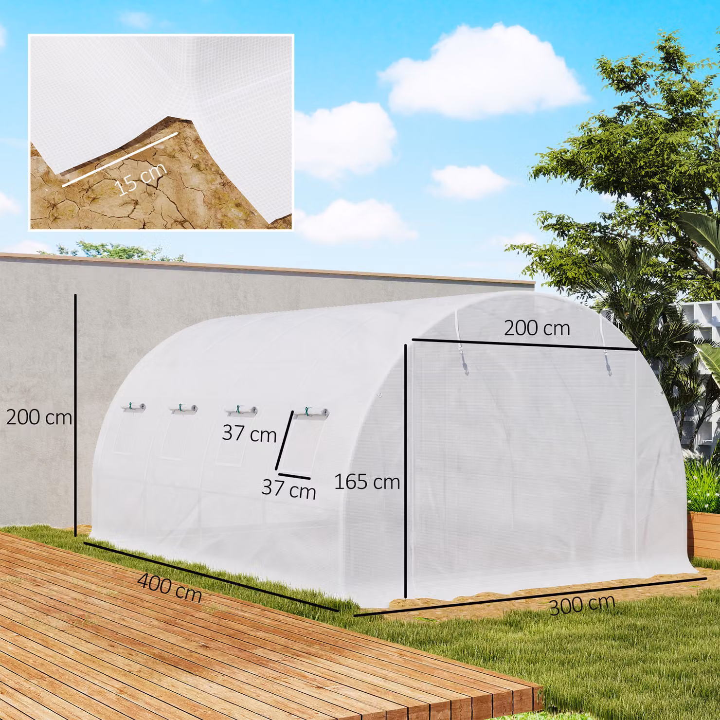Outsunny White PE Greenhouse Replacement Cover for Walk-in Tunnel Gardens, W 4 m x D 3 m x H 2 m – 3