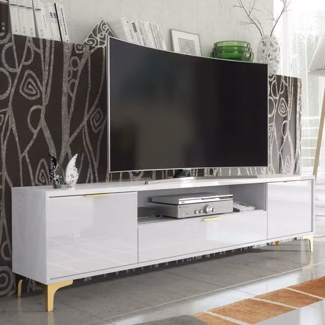Creative Furniture Goldline Gloss TV Unit White and Gold, W: 200 cm, H: 50 cm, D: 35 cm – 1