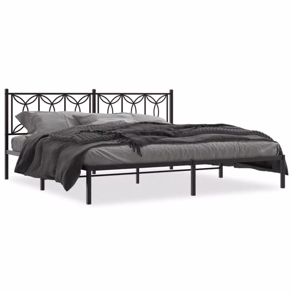 Berkfield Home Metal Bed Frame with Headboard, Black, W/D/H: 193 x 203 cm – 2