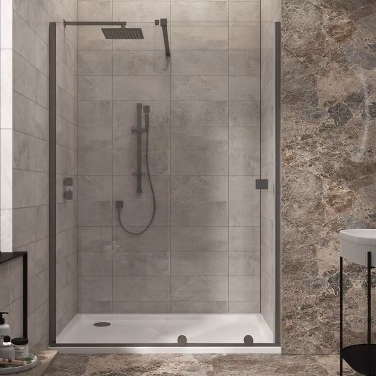 Luton 1200mm Wet Room Recessed Sliding Shower Screen with 8mm Easy Clean Glass, Gun Metal Grey, H: 195 cm, W: 120 cm